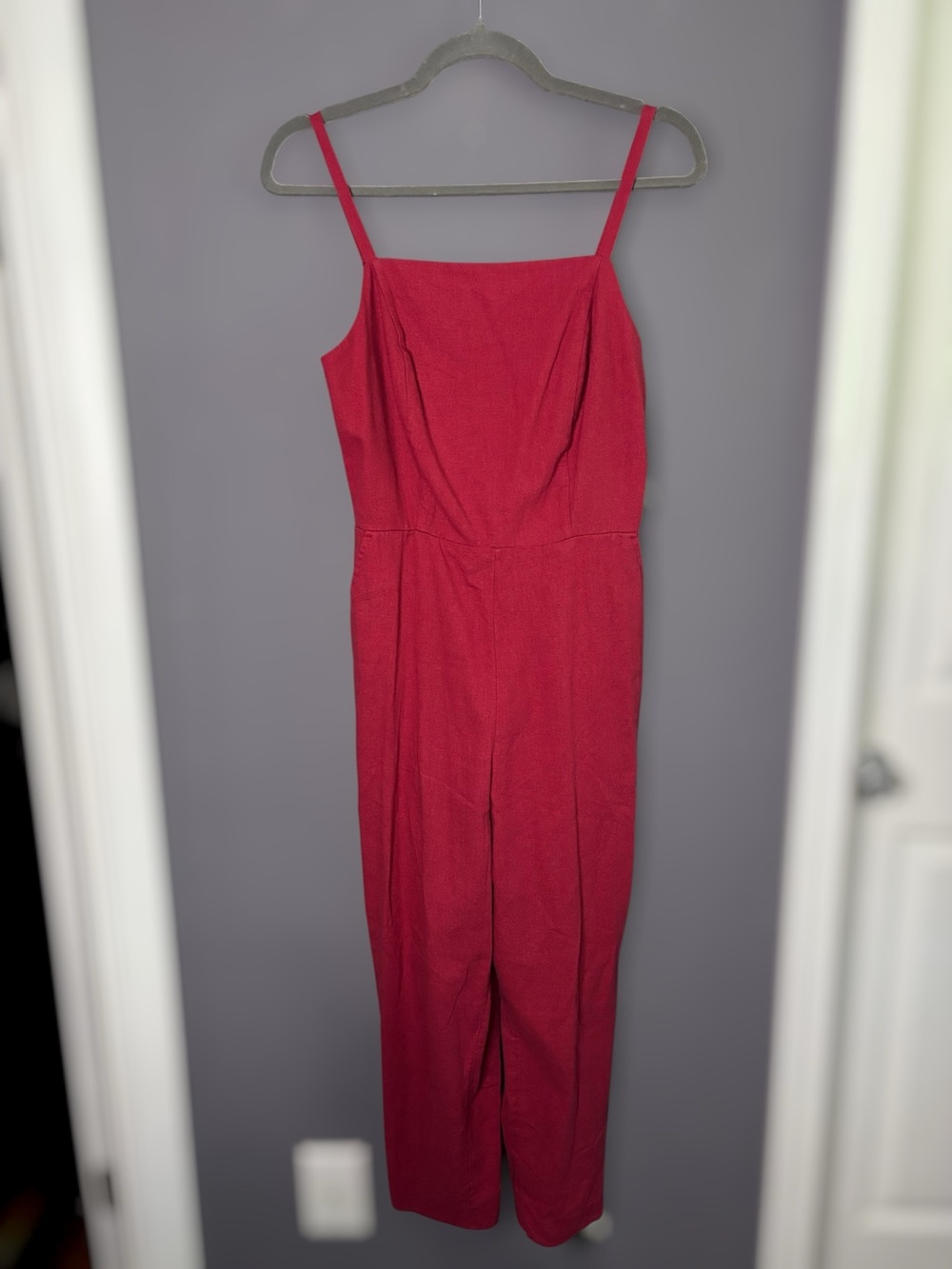 Old Navy Red Linen Blend Smocked Back Wide Leg Jumpsuit Small